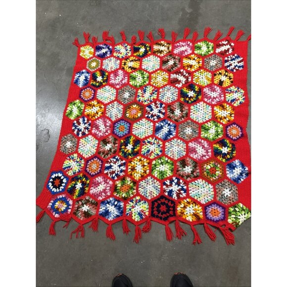 Beautiful Hand Crocheted Throw- Very Colorful- Unique Design 55x50 - Picture 11 of 11